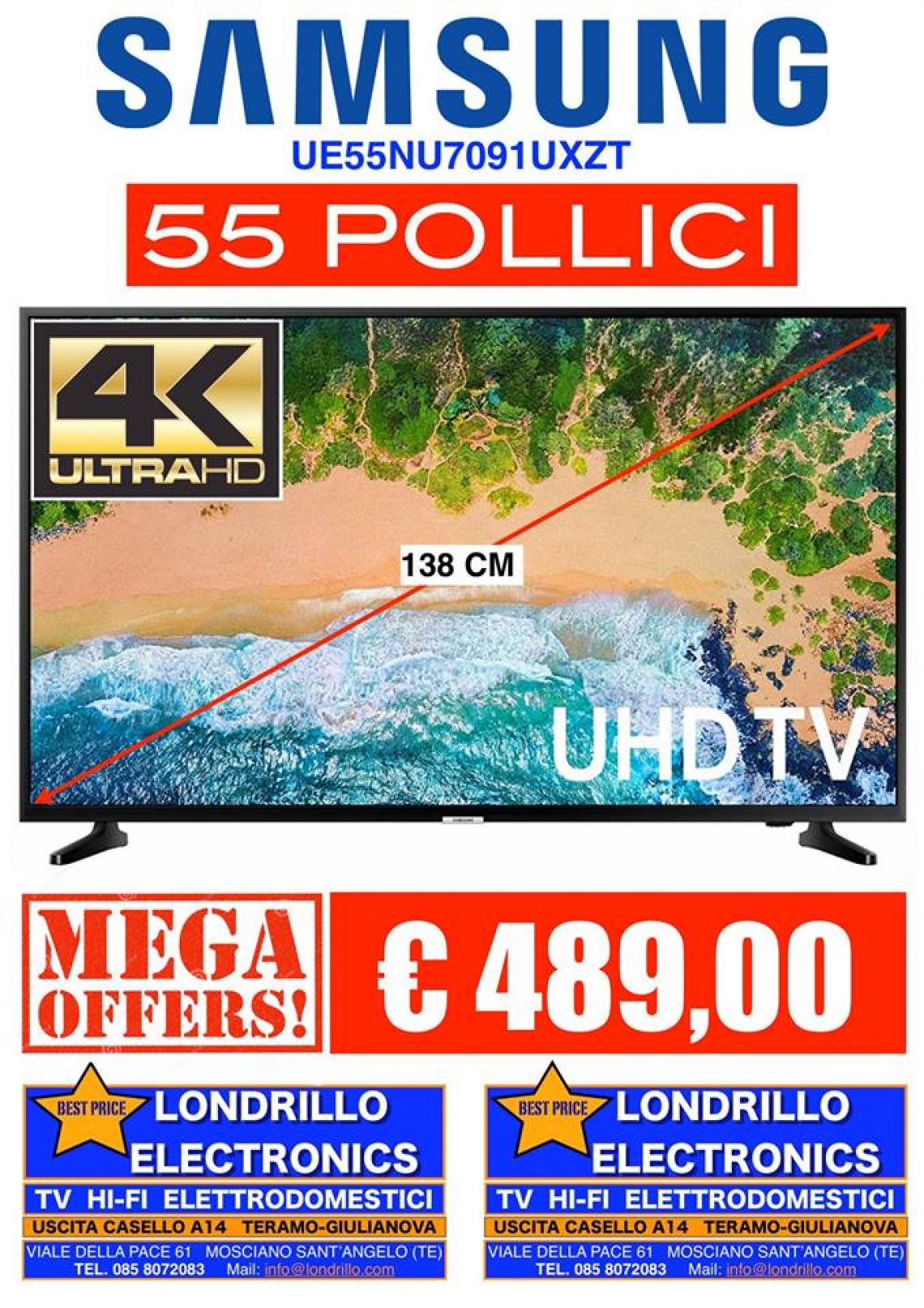 55 Pollici Smart Tv 4K Samsung UE55NU7091U 
