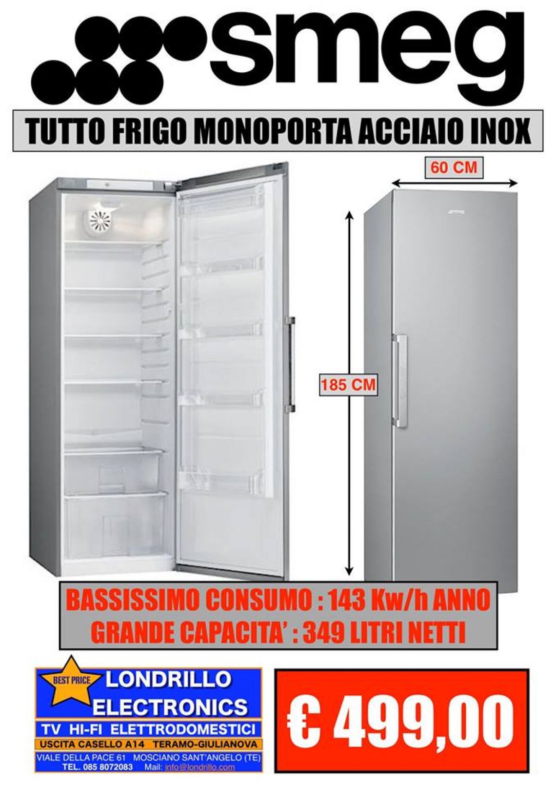 Tutto Frigo monoporta acciaio inox SMEG