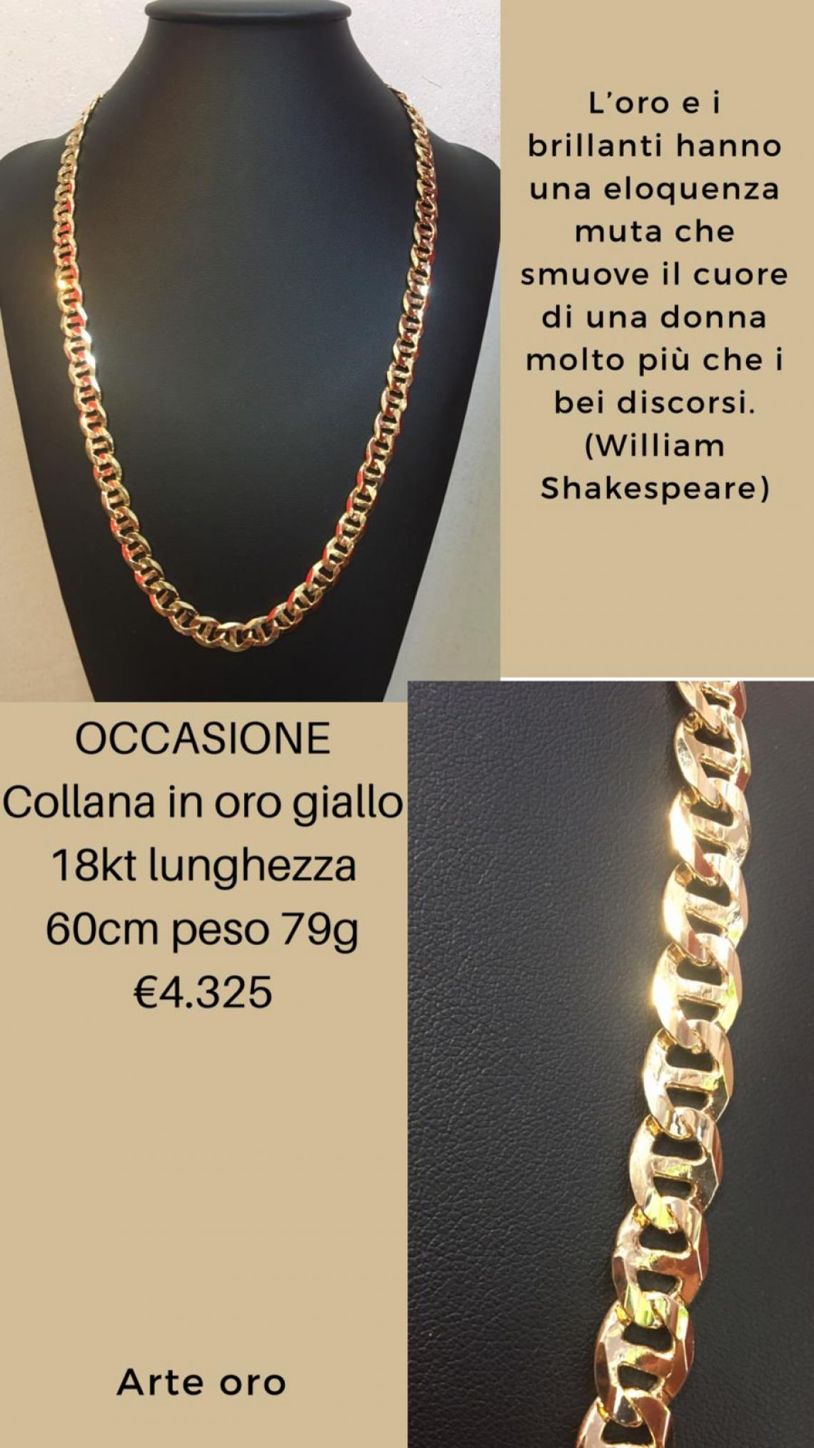 Collane d'oro uomo e donna, anche su misura.