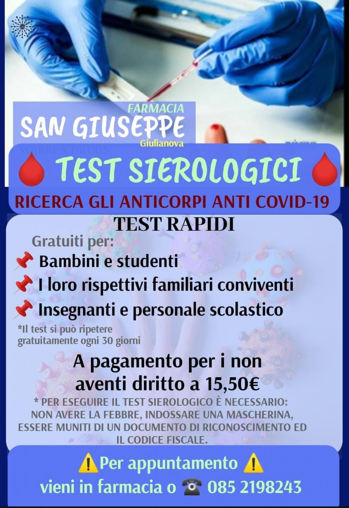 Test sierologici gratuiti per bambini e adulti