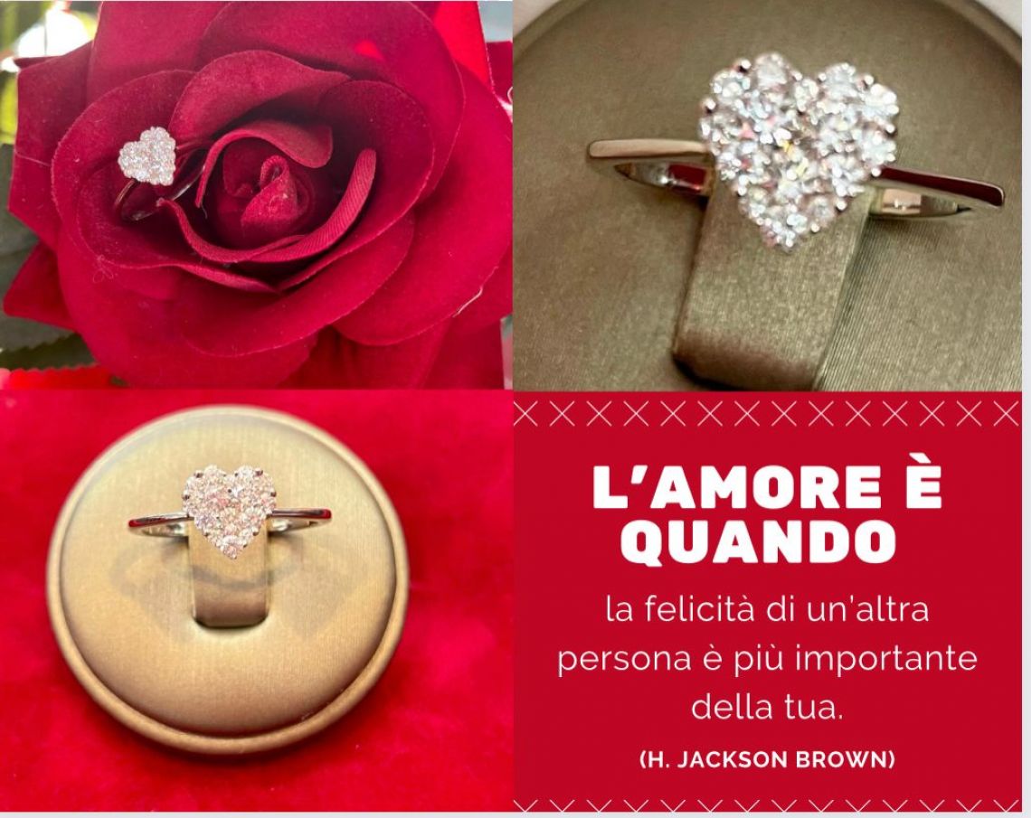 Anello in oro bianco e diamanti forma cuore